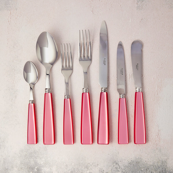 Silver with pink handle cutlery.