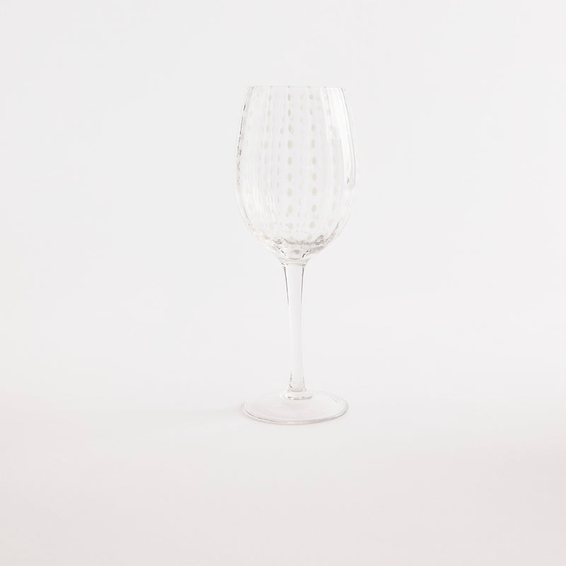 Clear with white dotted design wine glass.