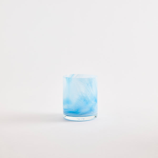 Blue marbled glass tumbler.