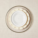 Clear with gold rim, cream and white mixed plate set.