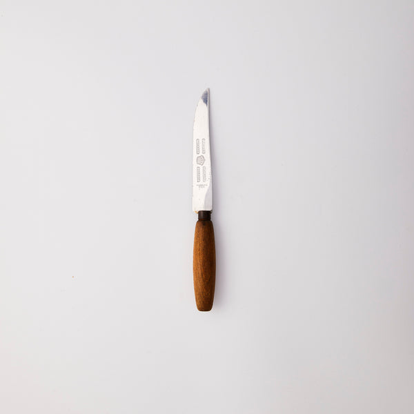 Silver knife with wooden handle. 