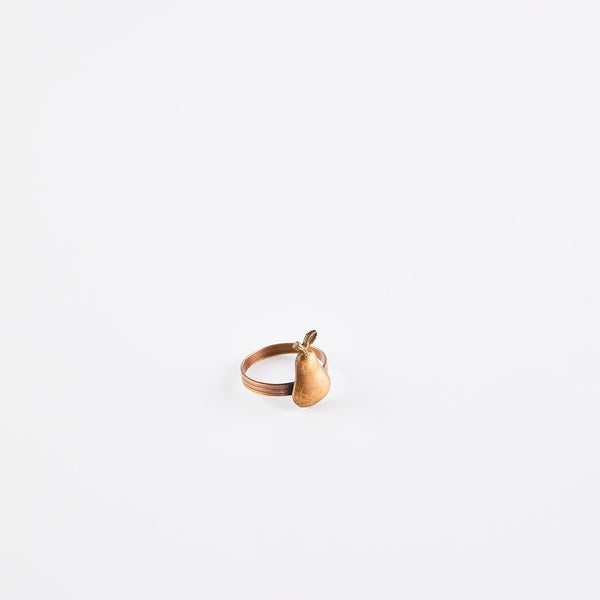 Brass napkin ring with brass pear.