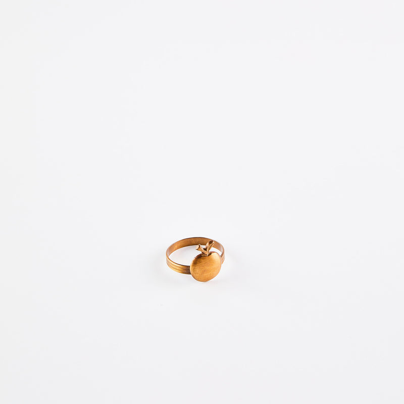 Brass napkin ring with brass apple.