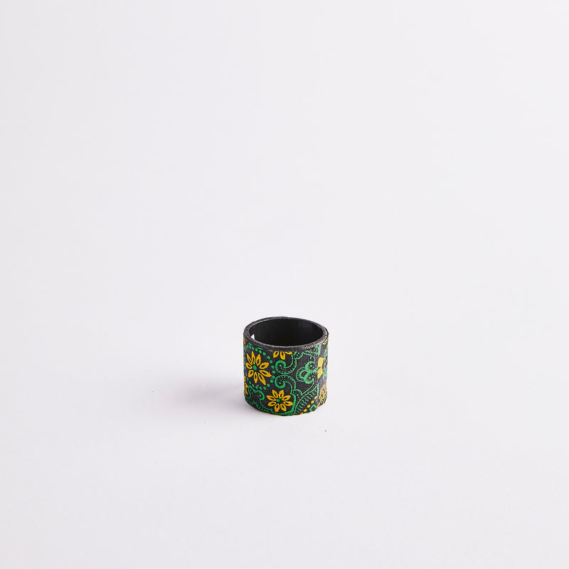 Green and yellow South African design cotton napkin ring.