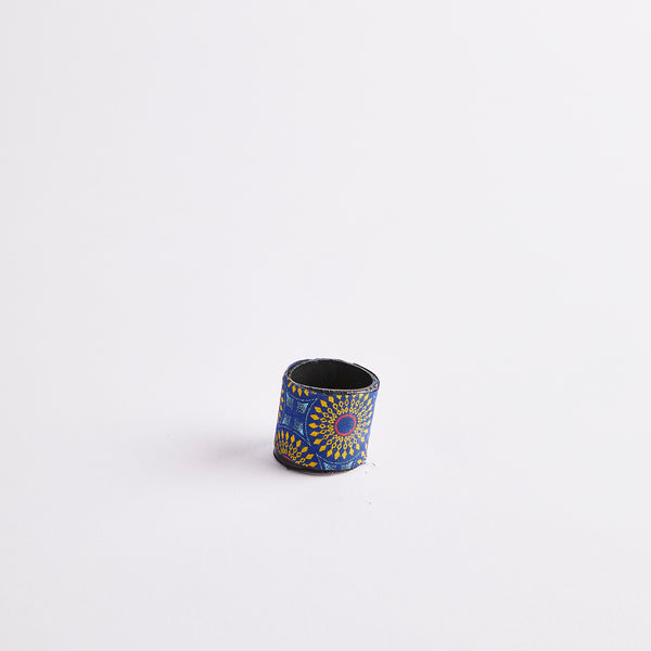 Blue and yellow South African design cotton napkin ring.