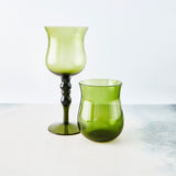 Olive green glass mixed set.