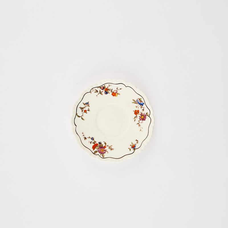 Cream plate with multicolour floral design edge.