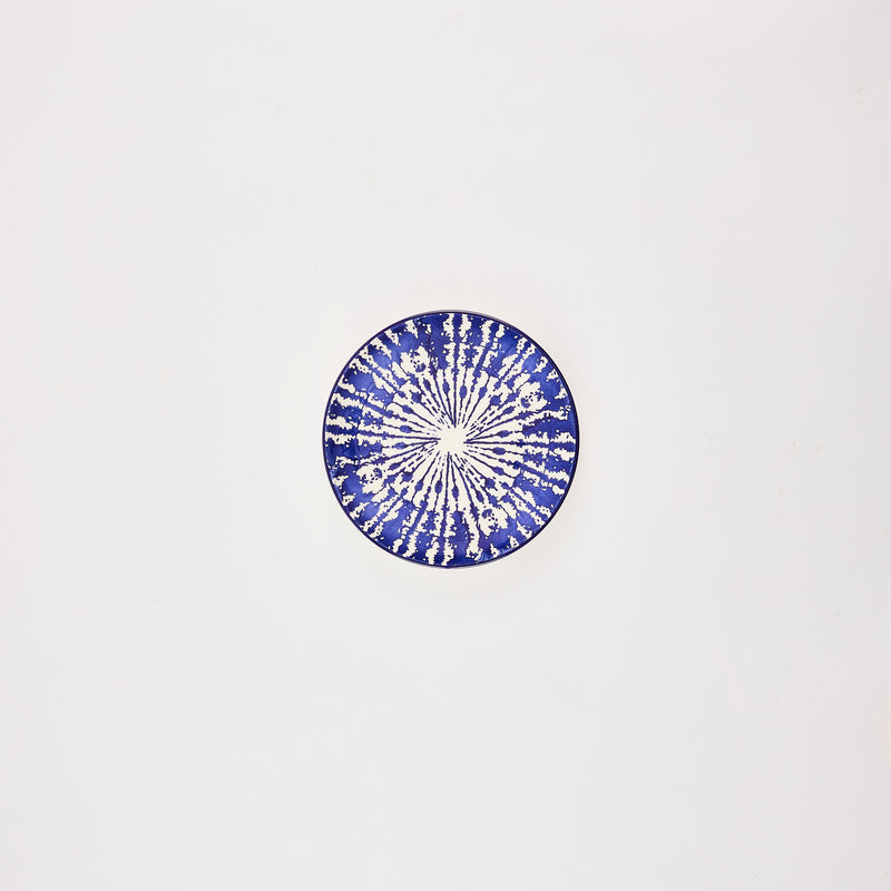 White plate with blue design.