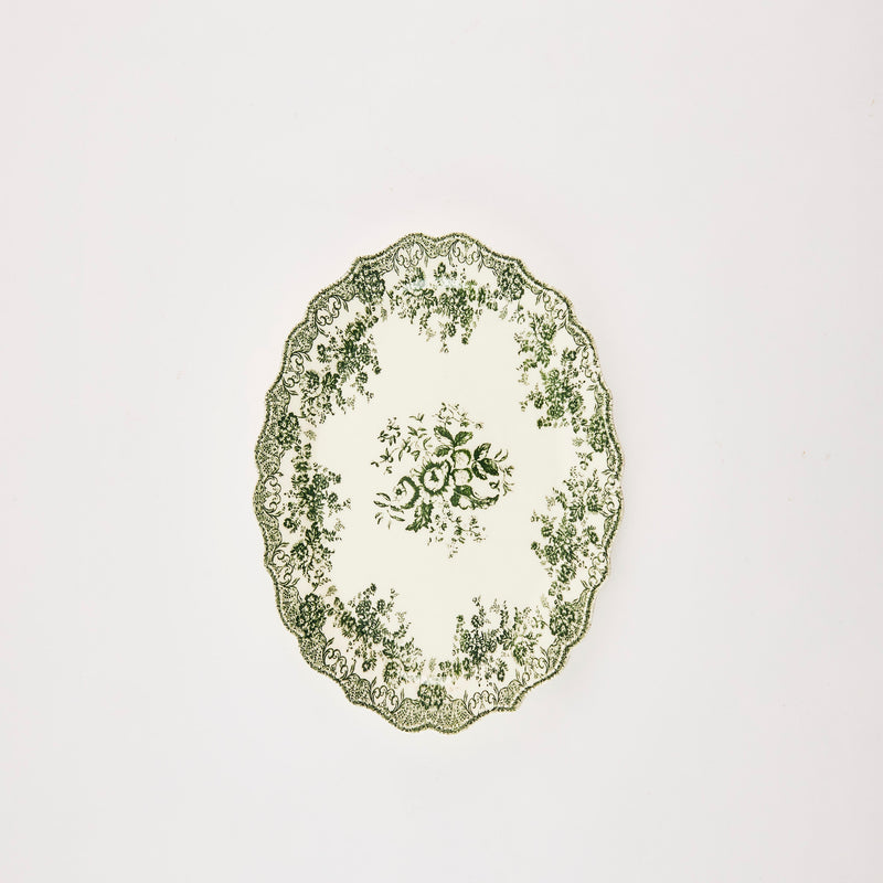 White platter with green floral detail.