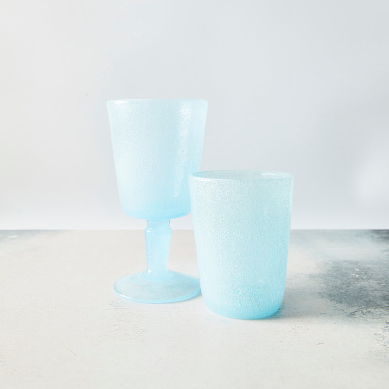 Powder blue glass mixed set.