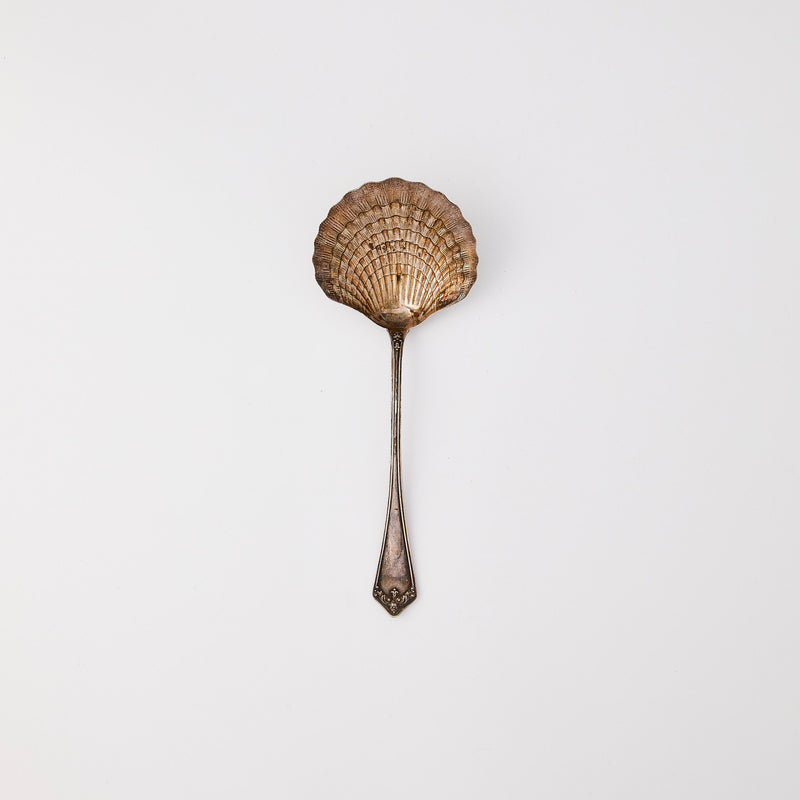 Antique silver shell serving spoon.