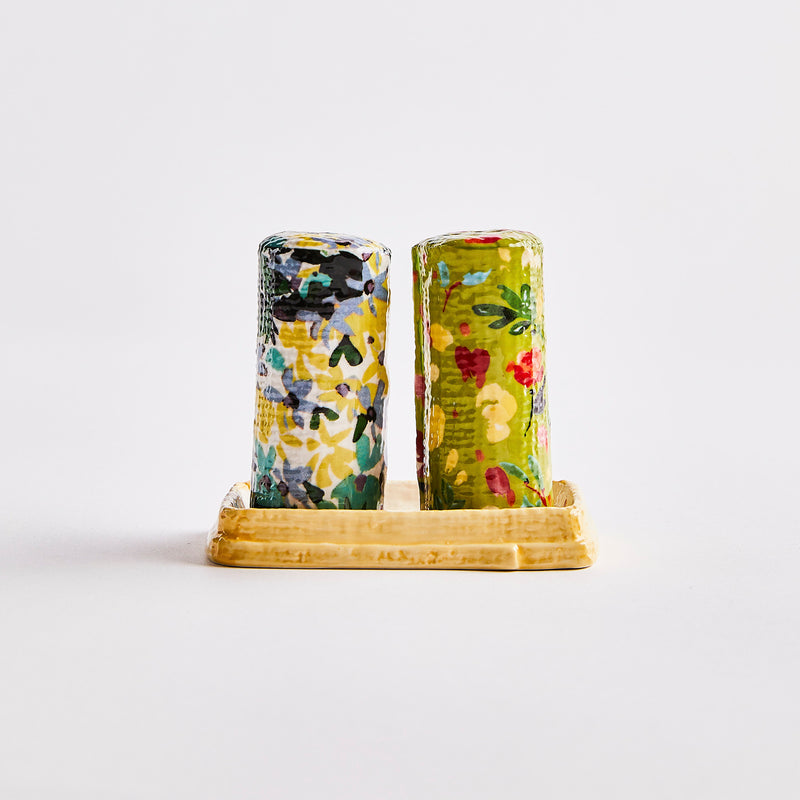 Multicolour floral design shakers with stand.