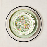 Clear with black rim, green and white vintage detailing mixed plate set.