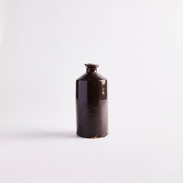 Dark Brown Glossy Stoneware Bottle.