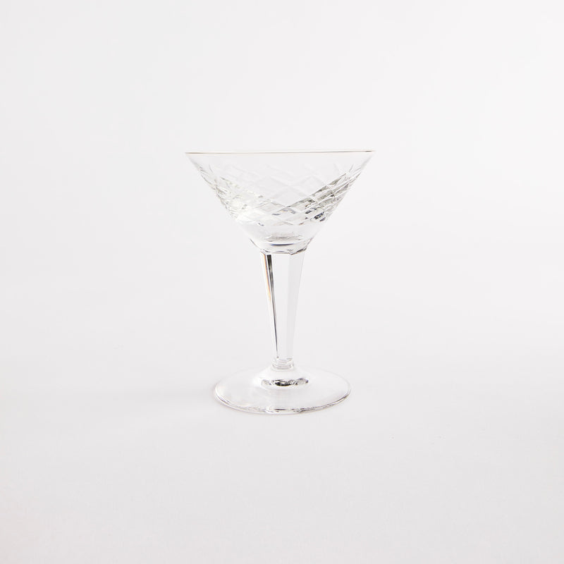 Clear sundae glass with etched design.