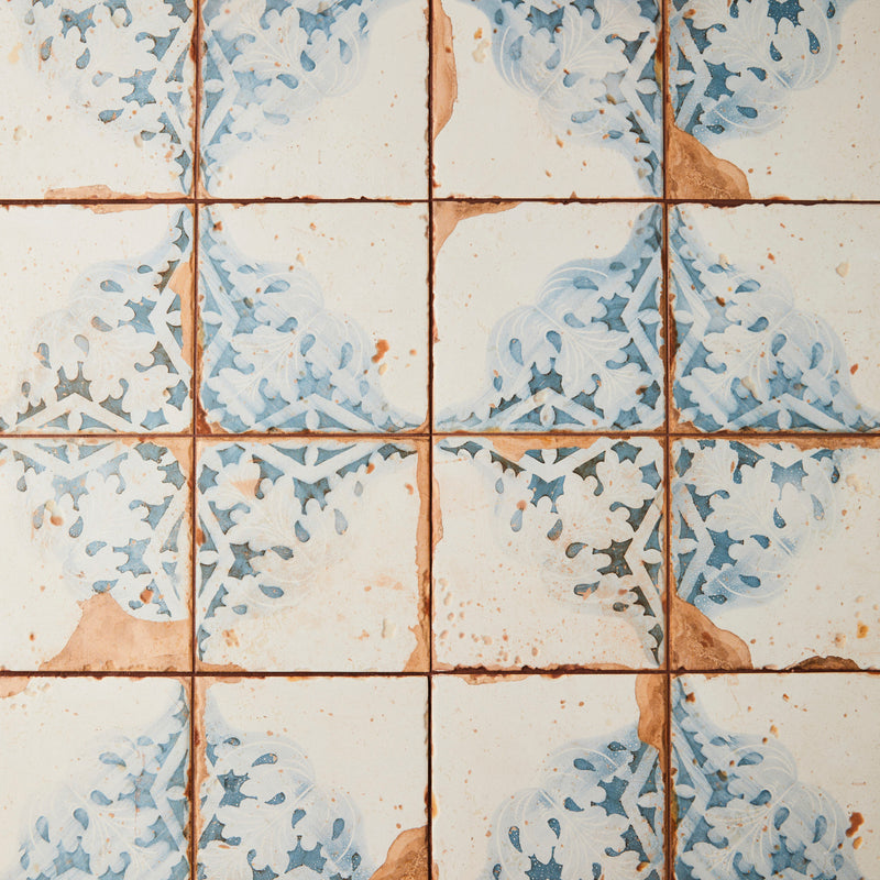 Orange, cream and blue mixed tile.