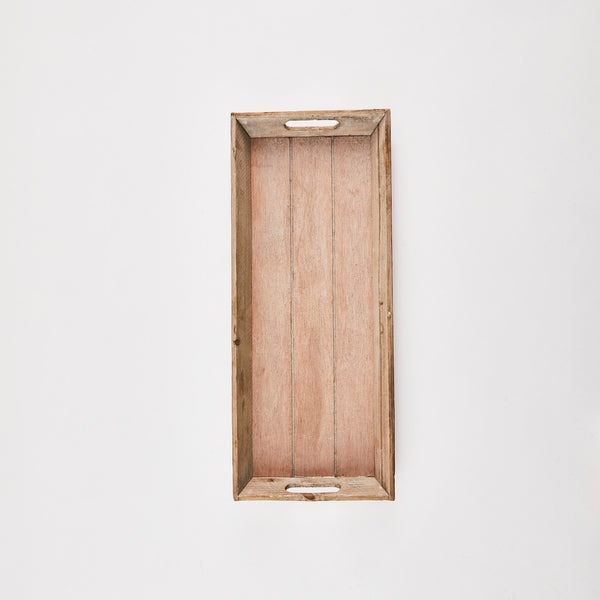 Wood rectangular tray.