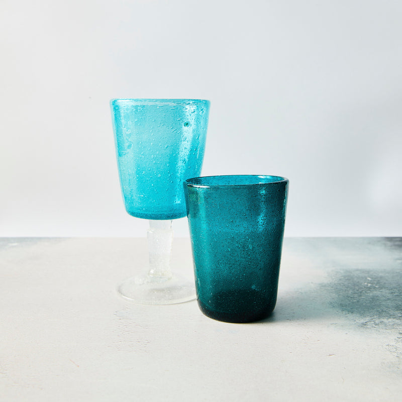 Turquoise bubble glass mixed set.
