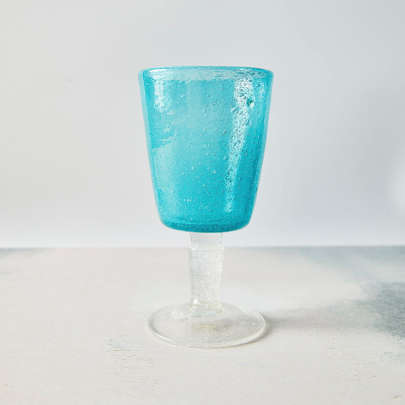 Turquoise bubble wine glass.