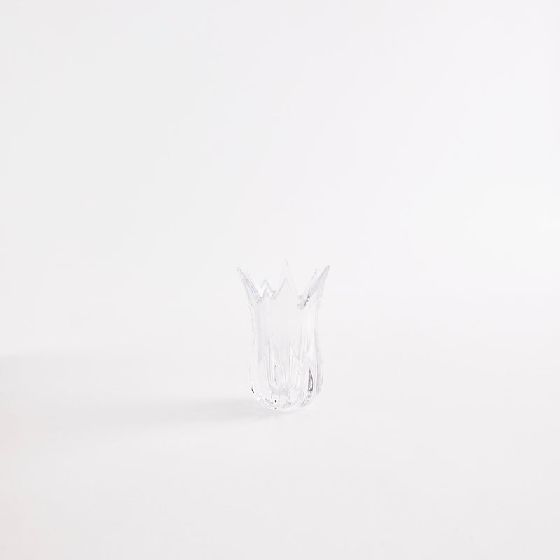 Clear glass vase with etched design.